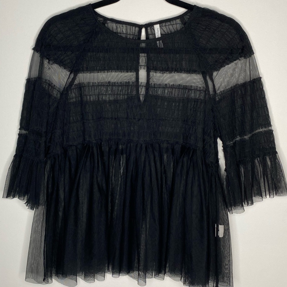 Zara Black Mesh Ruffled Top